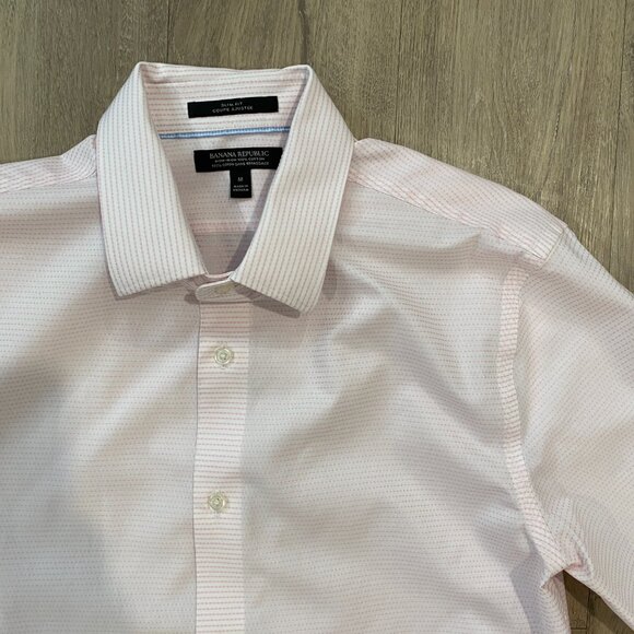 Banana Republic Slim Fit Non-Iron Dress Shirt — Pink Dobby Stripe (Men’s M) - Picture 2 of 11